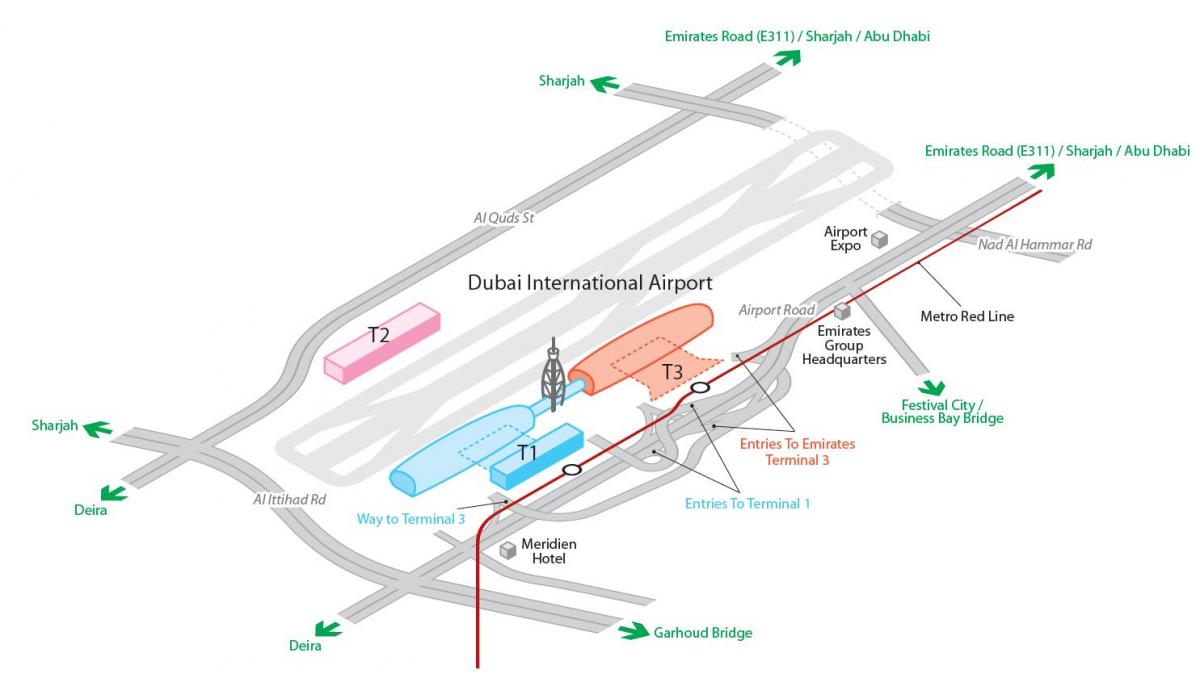 Mapa de los aeropuertos de Dubai